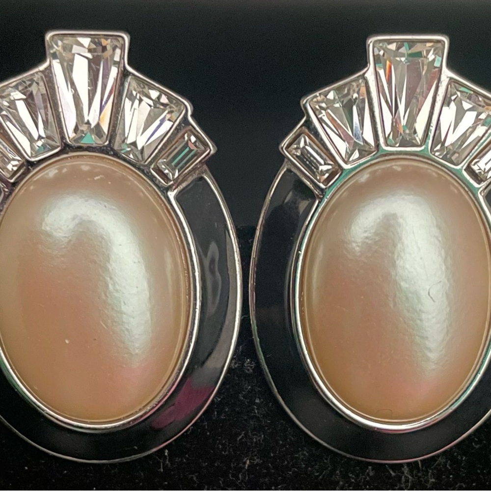 YSL 80’s Vintage Deco style clip earrings Statement signed
